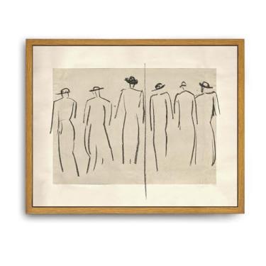 Imagem de Iknostine Arte de parede emoldurada em tela impressões vintage pintura figura esboço país francês feminino humano neutro antigo arte estética para casa de fazenda banheiro casa sala de estar (20 x 25