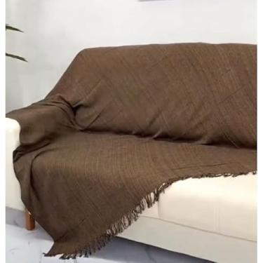 Imagem de Manta Para Sofá de Cama Solteiro 210x120 cm – Protetora e Decorativa em Algodão Toque de Luxo e Sofisticação (Marrom mesclado)