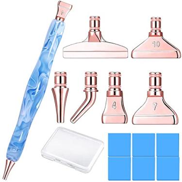 Imagem de Diamond Painting Art Club Sticky Drill Dot Pen Stylus Kits Set Accessories Tool with Rose Gold Metal Stainless Steel Tip Nib Grid Multiplacers and Clay Glue for Diamond Painting Nail Gem Art Lt Blue