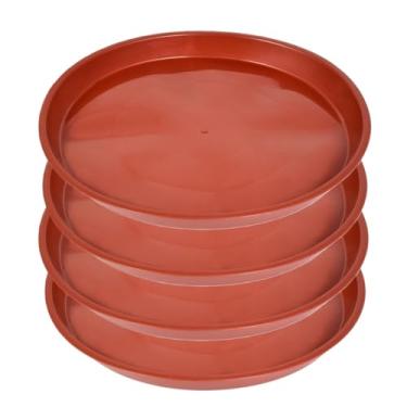Imagem de Kichwit Pacote com 4 pires de plantas de 33,5 cm, bandejas de plástico redondas para uso interno e externo (marrom, 33,5 cm)