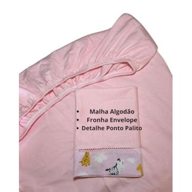 Imagem de Jogo de Lençol 2 Pçs Simples com Elástico Berço Americano Safari Malha com Ponto Palito e Barrado