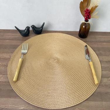 Imagem de Lugar Jogo Americano Redondo Mesa Posta Cozinha Jantar Decorativo Sousplat Tramado Flexível (8, Dourado B)