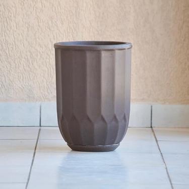 Imagem de Vaso Para Plantas e Flores Decoração Coluna Grega 42x30 Luxo Jateado Com Prato em Polietileno (Marrom)