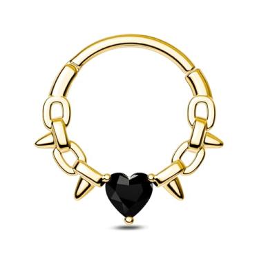 Imagem de CM Crareesi Mania Anéis de septo spike, joias de piercing de septo de aço cirúrgico 16G, brincos Daith de coração preto, argolas de nariz para mulheres, cartilagem de hélice Daith Piering Jewlery