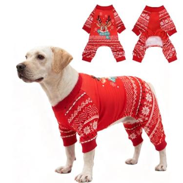 Imagem de EXPAWLORER Pijama de Natal para cães pequenos, médios e grandes, macacão de férias para animais de estimação, quente, macio, leve, elástico, roupa de inverno, suéter para filhotes, gatos, meninos e