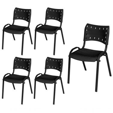 Imagem de Cadeira Iso Base Preto Igreja, Escola, Escritório - Preto Kit 5 Peças