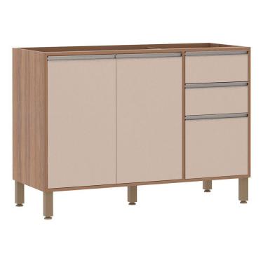 Imagem de Balcão Para Pia Sem Tampo 120 Cm De Abrir 3 Gavetas Lari Vanill e Connect