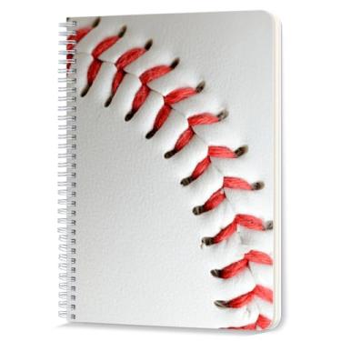 Imagem de Caderno espiral forrado, 100 páginas, 14,5 x 21 cm, papel pautado universitário, caderno espiral com fio duplo para estudo e anotações - padrão de beisebol