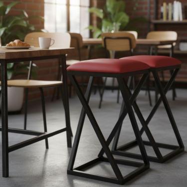 Imagem de Conjunto 2 Banquetas Baixa Sem Encosto Bar Restaurante Exclusiva Z Vermelho