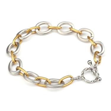 Imagem de Dorriss Pulseira de cabo para mulheres, pulseira circular, pulseira de elos de corrente de designer inspirar pulseiras de ouro prata, 8.66in, Aço inoxidável, Sem Pedra Preciosa