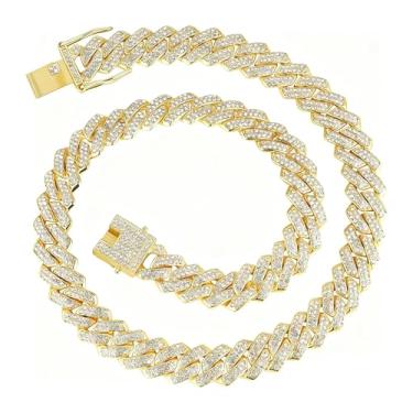 Imagem de Corrente de elos cubanos masculina Miami com corrente cubana de prata/ouro brilhante diamante hip hop joia feminina, 40, Metal, Sem Pedra Preciosa