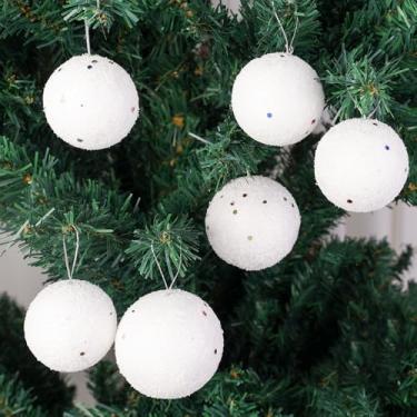 Imagem de 6 peças de enfeite de bola de Natal de floco de neve branco para pendurar, faça você mesmo, bolas de espuma de árvore de Natal, pingentes redondos para decoração de ano novo para casa, 4,2 cm