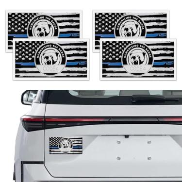 Imagem de HQRNYP 4 peças de adesivo de carro linha azul fina código 4, decalques de carro, adesivos de apoio à polícia - decalque de linha azul fina bandeira americana, vinil refletivo bandeira americana