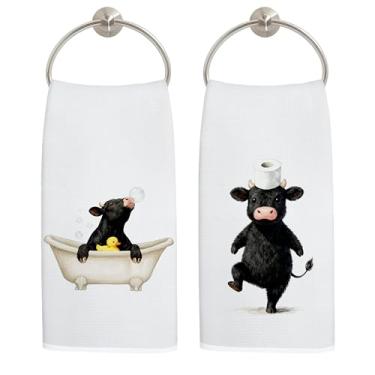 Imagem de LADOCK Toalhas de mão engraçadas de vaca preta para banheiro, presentes para amantes de vacas, pato de borracha, toalhas de mão decorativas de vaca fofas para banheiro, banheiro, banheiro, 40 x 61 cm