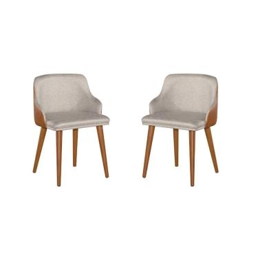 Imagem de Kit 2 Cadeiras Million Tecido Linho C/ Couro Pés Em Madeira