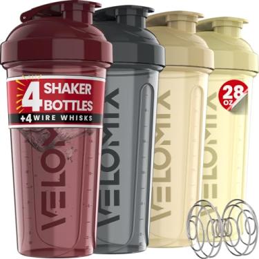 Imagem de VELOMIX Pacote com 4 - Garrafa coqueteleira de proteína de 800 ml para misturas de proteína - batedor de 4 x arames | Coqueteleira à prova de vazamento para shakes de proteína | Pacote de garrafa
