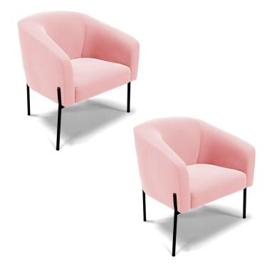 Imagem de Poltrona Pé De Ferro Preto Kit 2 Stella Suede D03 - D'rossi Cor Rosa Bebê