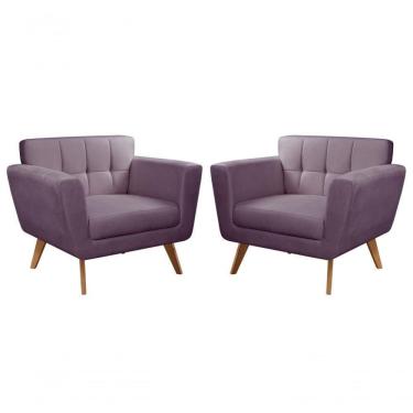 Imagem de Conjunto 2 Poltronas Bruna Confortável Decorativa Moderna - Veludo Roxo 380
