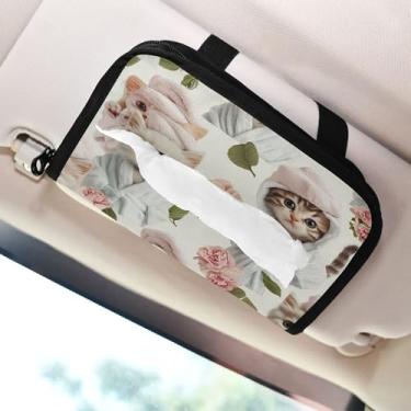 Imagem de SEHANY Porta-lenços de carro de gato fofo, caixa de lenços de papel de carro, suporte de guardanapo retangular dispensador de máscara de carro caixa de lenços de veículo para automóvel universal