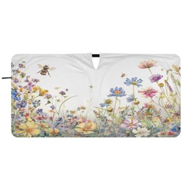 Imagem de Blueangle Guarda-sol para para-brisas de ervas e flores silvestres - 149,9 cm x 76,2 cm dobrável para janela dianteira do carro bloqueia raios UV viseira de sol (629)