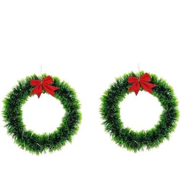 Imagem de Guirlanda De Natal Enfeite 25Cm Festão Nevada Verde Ou Verde Com Laço Vermelho Para Porta(2)