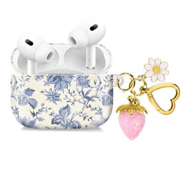 Imagem de Compatível com AirPod Pro 2ª/1ª geração, 2023/2022/2019, a capa de fone de ouvido sem fio totalmente protegida à prova de choque vem com um lindo e lindo pingente de chaveiro de morango (rosa 1)