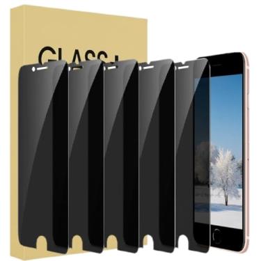 Imagem de Pacote com 5 protetores de tela de privacidade para iPhone 6/6S/7/8/SE3/SE2022/SE2020, película de vidro temperado antiespião, proteção preta privada escura, dureza 9H, antiarranhões, sem bolhas