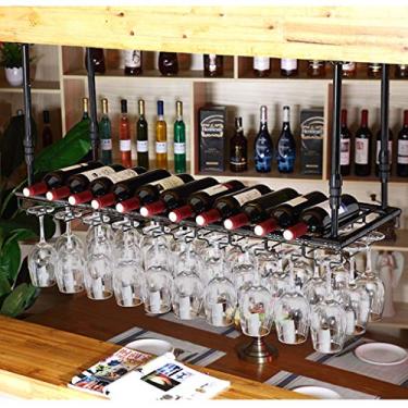 Imagem de APUM Suporte de copo de vinho flutuante de bar ajustável para teto, suporte de taça de vinho, balcão de cozinha e pub, prateleira de decoração