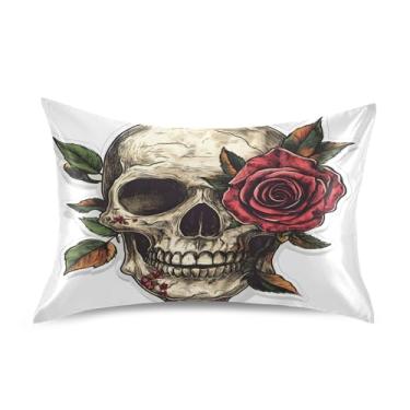 Imagem de JUZIHAI Fronha de cetim rosa esqueleto, fronha de seda suave e fresca, fronha de seda com fecho de envelope macio e respirável para cabelo e pele, tamanho padrão 51 x 66 cm x 1