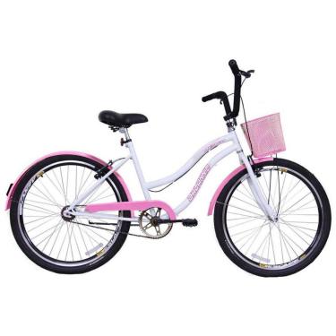 Imagem de Bicicleta Retrô Vintage Aro 26 Feminina Beach Rosa com Branco-Feminino