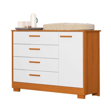 Imagem de Comoda Zaki 1 Porta 4 Gaveta Branco Fosco Com Savana - Reller