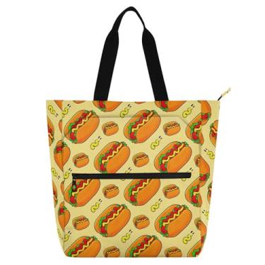 Imagem de Sacola infantil com estampa de cachorro-quente de desenho animado Oxford resistente à água com bolsa de ombro com zíper para meninos e meninas