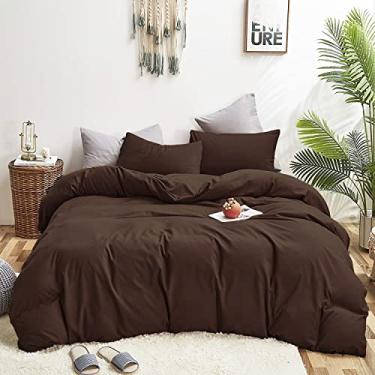 Imagem de Wellboo Conjuntos de edredom marrom Queen Solid Mocha Coffee Jogo de cama de algodão liso para mulheres e homens, adultos, marrom escuro, edredons modernos para meninas, meninos, roupa de cama de dormitório, 3 peças, macio de saúde