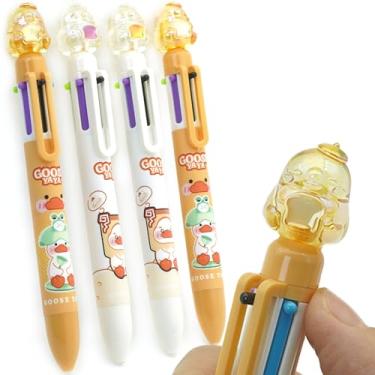 Imagem de YEEMO Pacote com 4 canetas esferográficas multicoloridas 6 em 1, canetas multicoloridas de 0,7 mm, tudo em uma com topos decorativos de cristal e bolsa de canetas, canetas de escrita criativas para