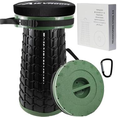 Imagem de ALEVMOOM Banqueta Collapsilbe XXL atualizada com almofada, mais resistente e com altura de 50 cm, D29 cm, banco telescópico ajustável portátil e leve para acampamento, caminhada, churrasco, carga