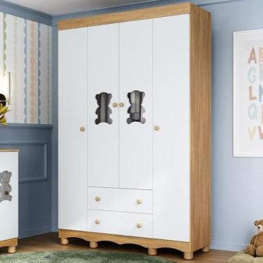 Imagem de Guarda-roupa Infantil 122cm com Vidro 4 Portas e 2 Gavetas Ternura Multimóveis Mp4478 Madeirado/branco
