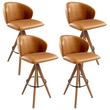 Imagem de Kit 04 Banquetas Alta Giratória Bar Cozinha Sala de Jantar Bar Mia L02 Couríssimo Whisky - Lyam Decor