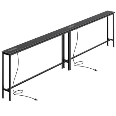Imagem de SUPERJARE Mesa de sofá de 110,2 polegadas com tomadas elétricas e portas USB-C, mesas de console estreitas de 5,9 polegadas, mesas de sofá de entrada com armazenamento, sofá atrás, espaços pequenos