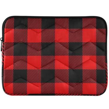Imagem de Capa para notebook personalizada xadrez vermelho preto bufante para laptop capa para MacBook capa de 13 polegadas bonito para computador 13-14 polegadas universal