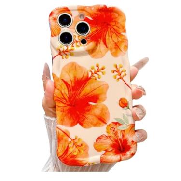 Imagem de Weonmov Capa para iPhone 16 Pro Max, linda estampa floral, bordas onduladas e encaracoladas, TPU macio, proteção para lente de câmera, à prova de choque, flor, capa de telefone para mulheres e meninas