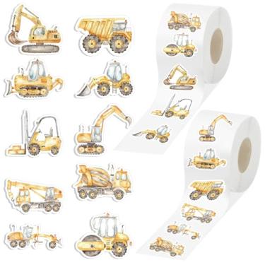 Imagem de JarThenaAMCS 1000 peças de adesivos de construção rolo 10 estilos desenhos animados caminhão, escavadeira, envelopes, selos, decalques decorativos autoadesivos para crianças aniversário chá de bebê