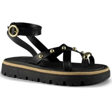 Imagem de Sandália Moleca Feminina Dedo Dourado Tratorada 5504.213 Cor:PretoTama