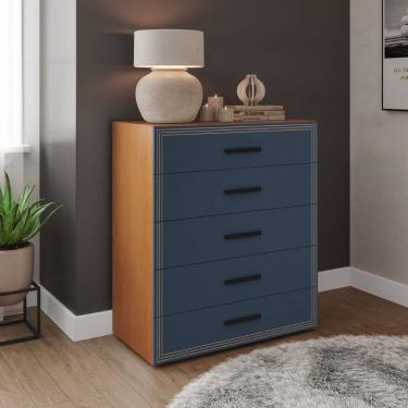 Imagem de Cômoda Valência 5 Gavetas Freijó Azul Politorno Móveis