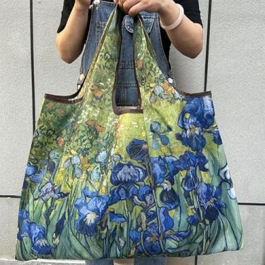 Imagem de Bolsa estilo pintura a óleo, bolsa de compras leve e dobrável, bolsa de ginástica com alça de pulso, adequada para viagens diárias, fitness, viagens, estilo E