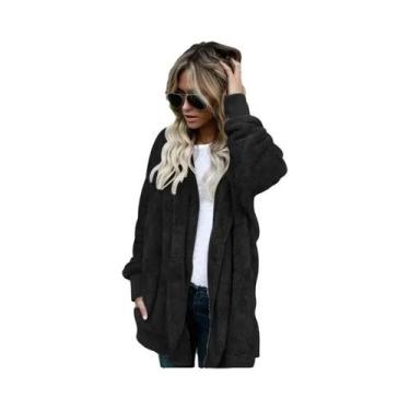Imagem de Casaco Cardigan Feminino Oversized Com Capuz Duplo De Fleece, Manga Lo