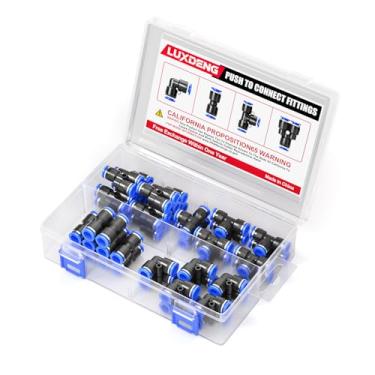 Imagem de luxdeng 4 mm OD Cotovelos azuis, T, retos e divisores empurrar para conectar acessórios de tubo conexão rápida conector pneumático de bloqueio de pressão de ar (pacote com 40)