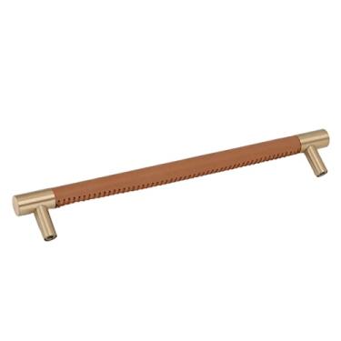 Imagem de Alça de Porta Armário com Passo Buraco 224MM Couro Latão Luxo Leve Puxador para Casa Gaveta Parafusos Estilo Nórdico