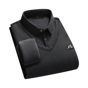 Imagem de Suéter Masculino De Inverno Grosso Com Gola Polo Forrado De Lã, Estilo