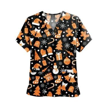 Imagem de Camisas De Enfermagem Vermelhas E Verdes De Natal Com Decote Em V E Ma