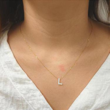 Imagem de Colar de Ouro 18k com Letra 'L' em Madrepérola Natural na Corrente Zet